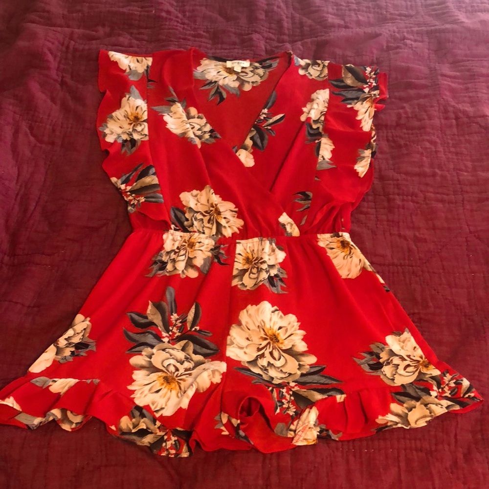 Red floral romper